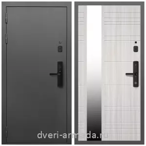 Белые двери с зеркалом, Умная входная смарт-дверь Армада Гарант Kaadas S500/ МДФ 16 мм ФЛЗ-Сити Сандал белый