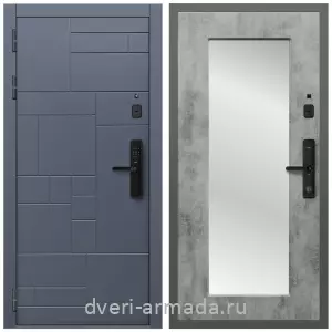 Белые двери с зеркалом, Умная входная смарт-дверь Армада Аккорд МДФ 10 мм Kaadas S500/ МДФ 16 мм ФЛЗ-Пастораль, Бетон темный
