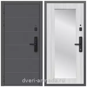 Белые двери с зеркалом, Дверь входная Армада Роуд МДФ 10 мм Kaadas S500 / МДФ 16 мм ФЛЗ-Пастораль, Сандал белый