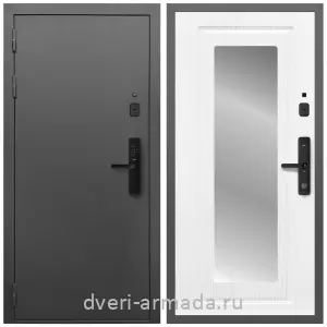 Белые двери с зеркалом, Умная входная смарт-дверь Армада Гарант Kaadas S500/ МДФ 16 мм ФЛЗ-120 Ясень белый
