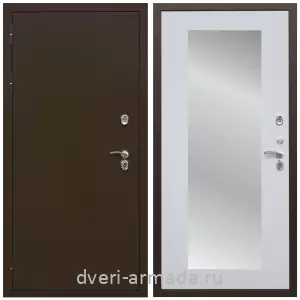 С зеркалом, Дверь входная уличная в дом Армада Термо Молоток коричневый/ МДФ 16 мм ФЛЗ-пастораль, Белый матовый