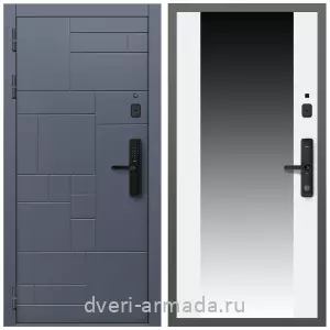 Белые двери с зеркалом, Умная входная смарт-дверь Армада Аккорд МДФ 10 мм Kaadas S500 / МДФ 16 мм СБ-16 Белый матовый