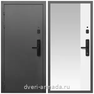 Входные двери с зеркалом и теплоизоляцией, Умная входная смарт-дверь Армада Гарант Kaadas S500/ МДФ 16 мм ФЛЗ-Панорама-1, Белый матовый