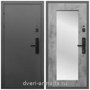 Белые двери с зеркалом, Умная входная смарт-дверь Армада Гарант Kaadas S500/ МДФ 16 мм ФЛЗ-Пастораль, Бетон темный