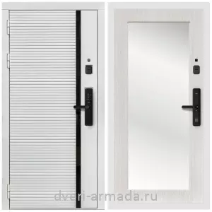 Входные двери с зеркалом и теплоизоляцией, Умная входная смарт-дверь Армада Каскад WHITE МДФ 10 мм Kaadas S500 / МДФ 16 мм ФЛЗ-Пастораль, Дуб белёный