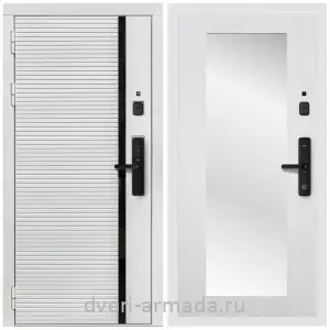 Входные двери с зеркалом и теплоизоляцией, Умная входная смарт-дверь Армада Каскад WHITE МДФ 10 мм Kaadas S500 / МДФ 16 мм ФЛЗ-Пастораль, Ясень белый