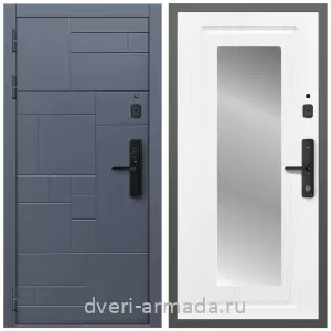 Белые двери с зеркалом, Умная входная смарт-дверь Армада Аккорд МДФ 10 мм Kaadas S500 / МДФ 16 мм ФЛЗ-120 Ясень белый