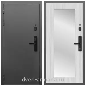 Белые двери с зеркалом, Умная входная смарт-дверь Армада Гарант Kaadas S500/ МДФ 16 мм ФЛЗ-Пастораль, Сандал белый