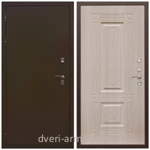 Коричневые входные двери, Металлическая коричневая дверь входная уличная в дом Армада Термо Молоток коричневый/ ФЛ-2 Дуб белёный для дачи на заказ двухконтурная