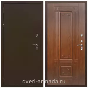 Коричневые входные двери, Металлическая коричневая дверь входная утепленная для загородного дома Армада Термо Молоток коричневый/ ФЛ-2 Мореная береза