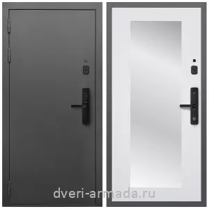 Белые двери с зеркалом, Умная входная смарт-дверь Армада Гарант Kaadas S500/ МДФ 16 мм ФЛЗ-Пастораль, Белый матовый