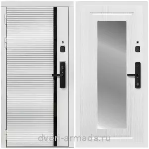 Входные двери с зеркалом и теплоизоляцией, Умная входная смарт-дверь Армада Каскад WHITE МДФ 10 мм Kaadas S500 / МДФ 16 мм ФЛЗ-120 Ясень белый