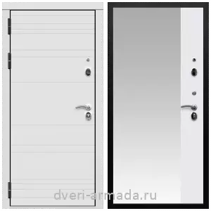 Белые двери с зеркалом, Дверь входная Армада Престиж Черная шагрень матовый линии горизонт МДФ 16 мм / МДФ 16 мм ФЛЗ Панорама-1 Белый матовый
