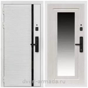 Входные двери с зеркалом и теплоизоляцией, Умная входная смарт-дверь Армада Каскад WHITE МДФ 10 мм Kaadas S500 / МДФ 16 мм ФЛЗ-120 Дуб белёный