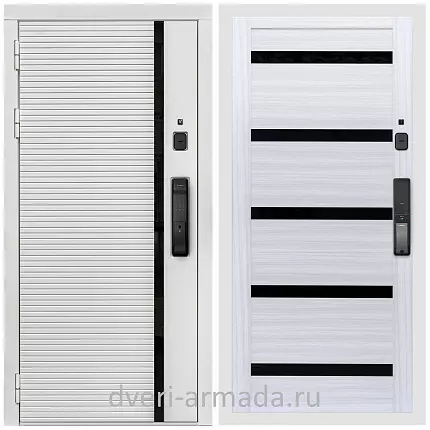 Умная входная смарт-дверь Армада Каскад WHITE МДФ 10 мм Kaadas K9 / МДФ 16 мм СБ-14 Сандал белый стекло черное